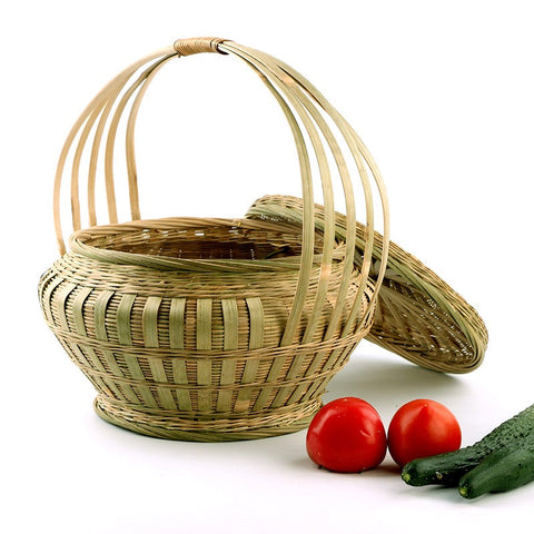 Natural Fruit Basket Lovely Bamboo Baskets for Vegetable, Kitchen Storage Baskets, Picnic Food Basket with Handle, Large Natural Hand-woven Bamboo Basket-Art Painting Canvas