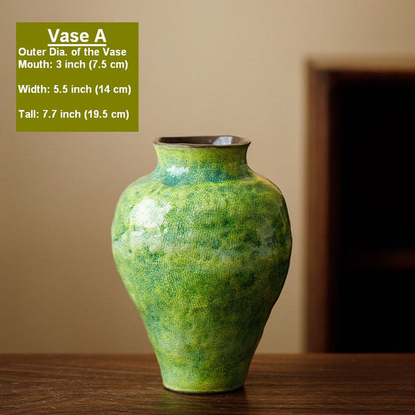 Centerpiece on Dining Table, Modern Pottery Flower Vases, Handmade Water Holding Flower Vases, Pottery Bud Vases, Large Green Flower Vases on Table-Art Painting Canvas