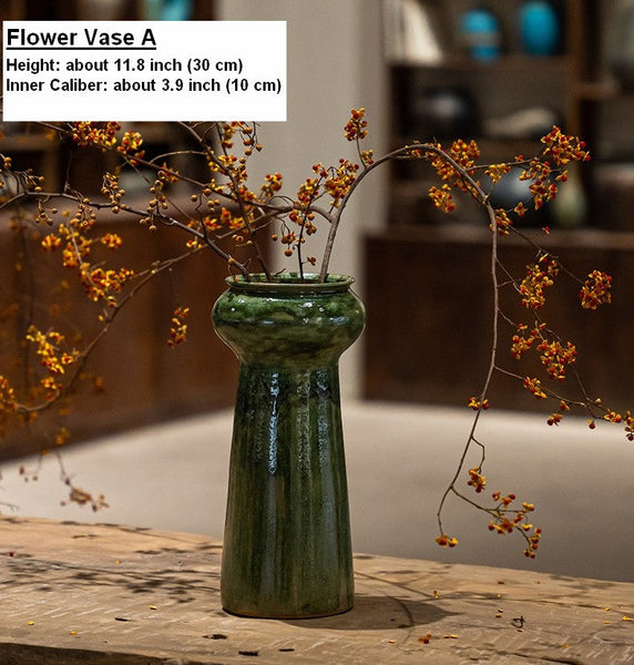 Ceramic Bouquet Vases, Green Flower Vases on Table, Porcelain Flower Vases, Dining Table Centerpiece, Handmade Water Holding Flower Vase-Art Painting Canvas