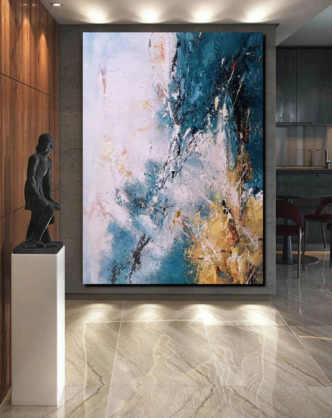 Modern Paintings for Living Room, Simple Modern Art, Blue Abstract Canvas Painting, Contemporary Acrylic Paintings, Large Wall Art Paintings-Art Painting Canvas