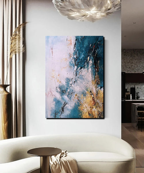 Modern Paintings for Living Room, Simple Modern Art, Blue Abstract Canvas Painting, Contemporary Acrylic Paintings, Large Wall Art Paintings-Art Painting Canvas