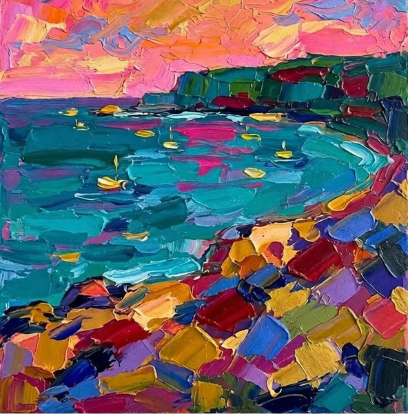 Abstract Seashore Painting, Hand Painted Canvas Art, Impasto Artwork, Original Small Paintings, Palette Knife Paintings, Modern Abstract Painting, Original Abstract Art-Art Painting Canvas