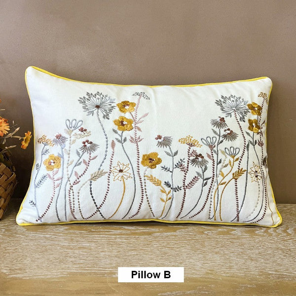 Simple Decorative Throw Pillows for Couch, Spring Flower Decorative Throw Pillows, Embroider Flower Cotton Pillow Covers, Farmhouse Sofa Decorative Pillows-Art Painting Canvas