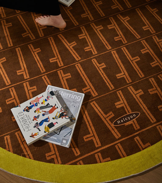 Mid Century Circular Rugs for Bedroom, Abstract Contemporary Round Rugs under Chairs, Modern Rugs for Dining Room, Geometric Modern Rugs for Living Room-Art Painting Canvas