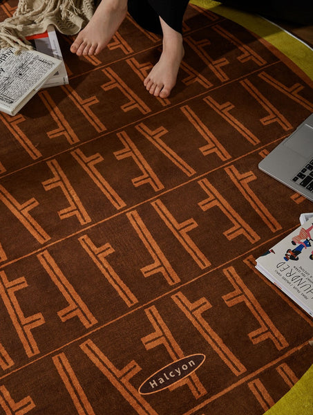 Mid Century Circular Rugs for Bedroom, Abstract Contemporary Round Rugs under Chairs, Modern Rugs for Dining Room, Geometric Modern Rugs for Living Room-Art Painting Canvas