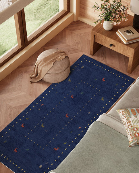 Modern Runner Rugs Next to Bed, Contemporary Runner Rugs for Living Room, Blue Runner Rugs for Hallway, Bathroom Runner Rugs, Kitchen Runner Rugs-Art Painting Canvas