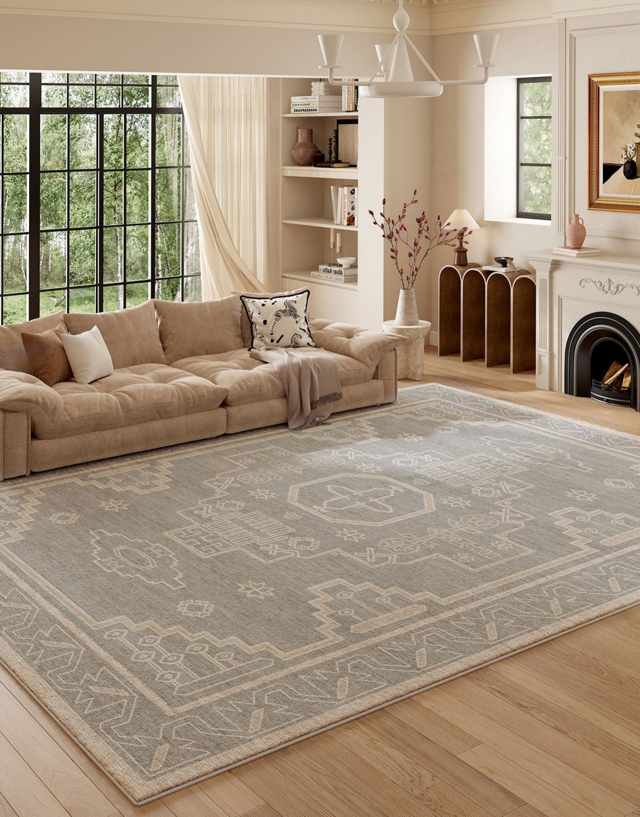 Contemporary Abstract Rugs Next to Bed, Geometric Modern Carpets for Office, Vintage Soft Turkish Rug for Living Room, Large Modern Rugs under Dining Room Table-Art Painting Canvas