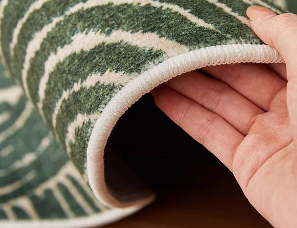 Green Contemporary Modern Rugs, Geometric Round Rugs for Dining Room, Mid Century Round Modern Rugs under Chairs, Bedroom Abstract Modern Area Rugs-Art Painting Canvas