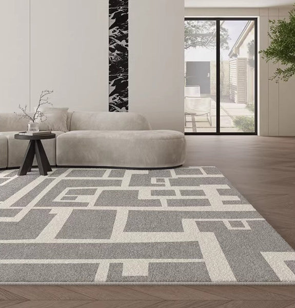 Geometric Modern Rugs for Living Room, Gray Modern Rugs for Bedroom, Contemporary Area Rugs for Dining Room-Art Painting Canvas