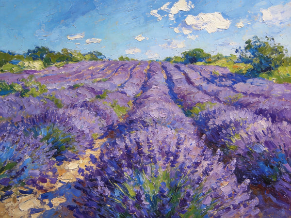 Vibrant Provence Lavender Landscape, Original Wall Art Paintings, Landscape Paintings for Living Room, Small Paintings on Canvas, Landscape Oil Paintings, Hand Painted Canvas Art-Art Painting Canvas