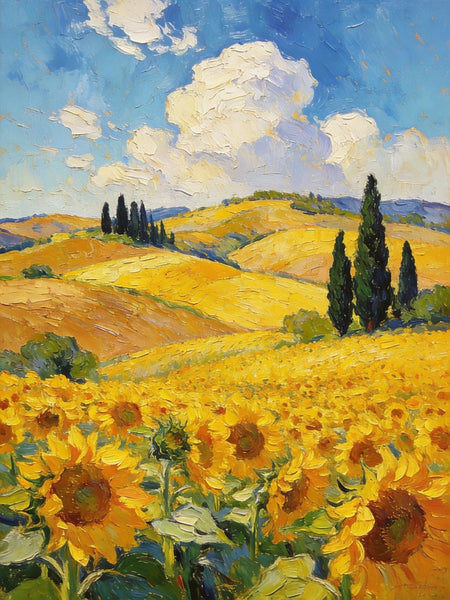 Original Landscape Artwork, Small Oil Paintings, Provence Sunflower Fields in Bloom, Small Paintings On Canvas, Hand Painted Canvas Art, Heavy Texture Wall Art Paintings-Art Painting Canvas