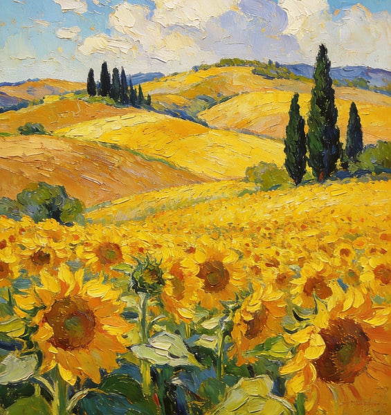 Original Landscape Artwork, Small Oil Paintings, Provence Sunflower Fields in Bloom, Small Paintings On Canvas, Hand Painted Canvas Art, Heavy Texture Wall Art Paintings-Art Painting Canvas