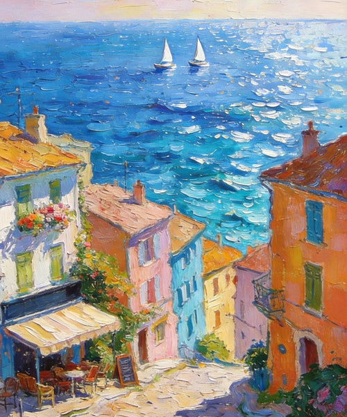 Canvas Paintings for Dining Room, Seaside Town Serene Moment, Seashore Paintings, Heavy Texture Artwork, Original Wall Art Paintings, Small Oil Paintings, Hand Painted Canvas Wall Art-Art Painting Canvas