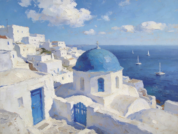 Heavy Texture Artwork, Aegean's Azure Allure, Seashore Beach Painting, Hand Painted Canvas Art, Small Oil Paintings, Original Landscape Paintings, Buy Painting Online-Art Painting Canvas