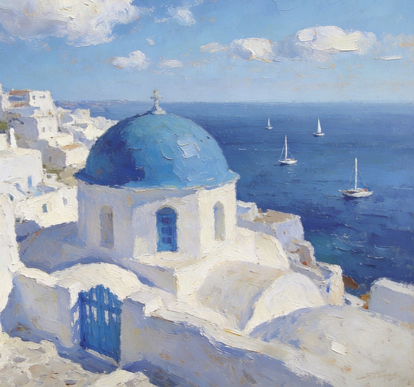Heavy Texture Artwork, Aegean's Azure Allure, Seashore Beach Painting, Hand Painted Canvas Art, Small Oil Paintings, Original Landscape Paintings, Buy Painting Online-Art Painting Canvas