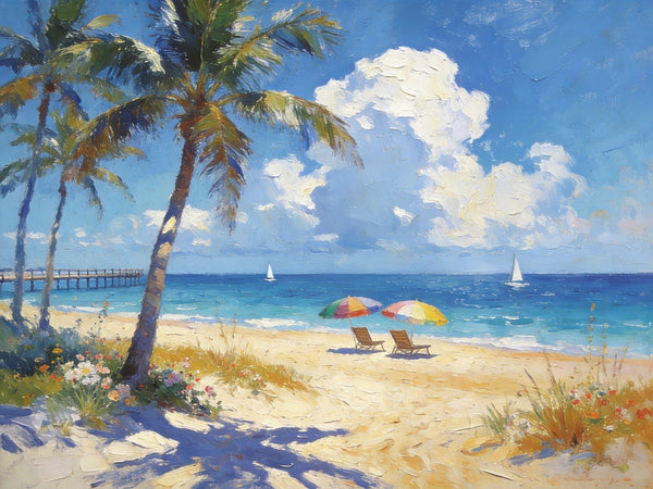 Beach Bliss by the Ocean, Seashore Paintings, Hand Painted Canvas Art, Small Oil Paintings, Landscape Canvas Paintings, Original Canvas Paintings, Small Wall Art Paintings-Art Painting Canvas