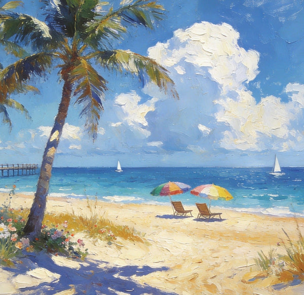 Beach Bliss by the Ocean, Seashore Paintings, Hand Painted Canvas Art, Small Oil Paintings, Landscape Canvas Paintings, Original Canvas Paintings, Small Wall Art Paintings-Art Painting Canvas