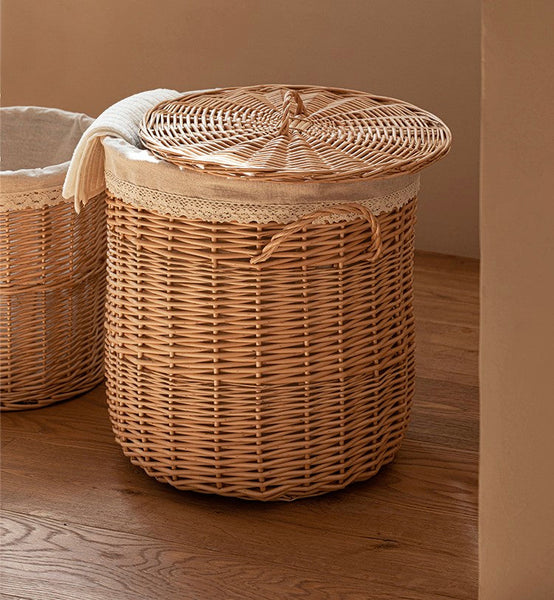 Hand-woven Wicker Storage Basket for Clothes, Large Round Storage Basket for Clothes, Willow Weaving Baskets for Clothes, Extra Large Kitchen Storage Baskets-Art Painting Canvas