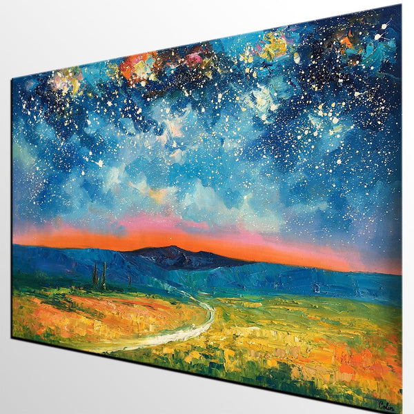 Heavy Texture Painting, Starry Night Sky Painting, Landscape Painting, Custom Large Canvas Art-Art Painting Canvas