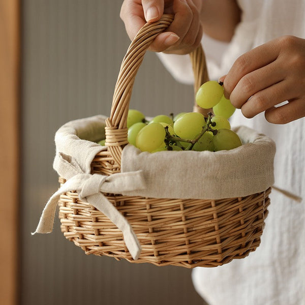 Small Picnic Storage Basket with Handle, Hand-woven Wicker Storage Basket, Willow Weaving Baskets for Vegetable, Natural Fruit Basket, Kitchen Storage Baskets-Art Painting Canvas