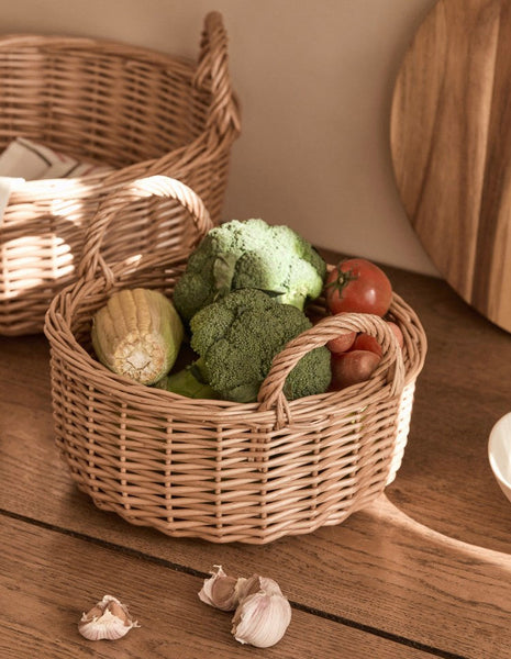 Picnic Fruit Basket with Handle, Kitchen Storage Baskets, Natural Hand-woven Wicker Round Storage Basket, Lovely Willow Weaving Baskets for Vegetable, Natural Fruit Storage Basket-Art Painting Canvas