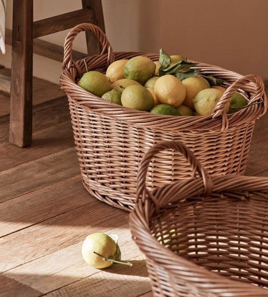 Willow Weaving Baskets for Vegetable, Natural Fruit Basket, Kitchen Storage Baskets, Large Picnic Food Basket with Handle, Natural Hand-woven Wicker Storage Basket-Art Painting Canvas