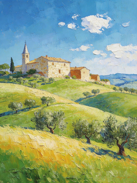 Rolling Hills of Tuscany, Original Landscape Artwork, Small Oil Paintings, Small Paintings On Canvas, Hand Painted Canvas Art, Heavy Texture Wall Art Paintings-Art Painting Canvas