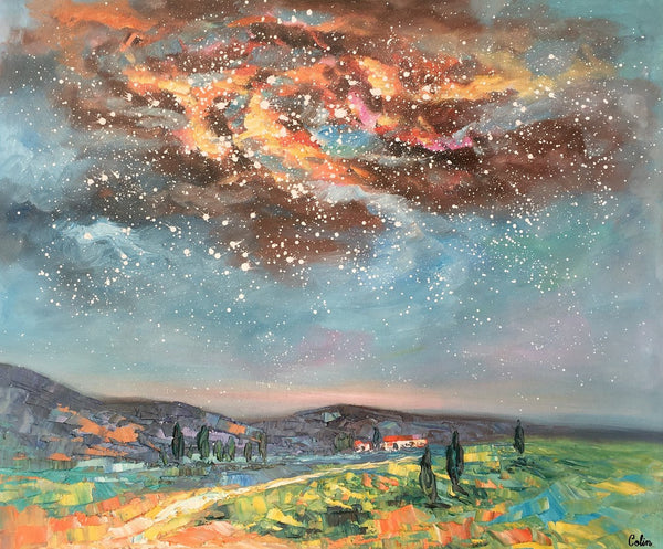 Landscape Oil Painting, Starry Night Sky Painting, Heavy Texture Painting, Custom Abstract Painting-Art Painting Canvas