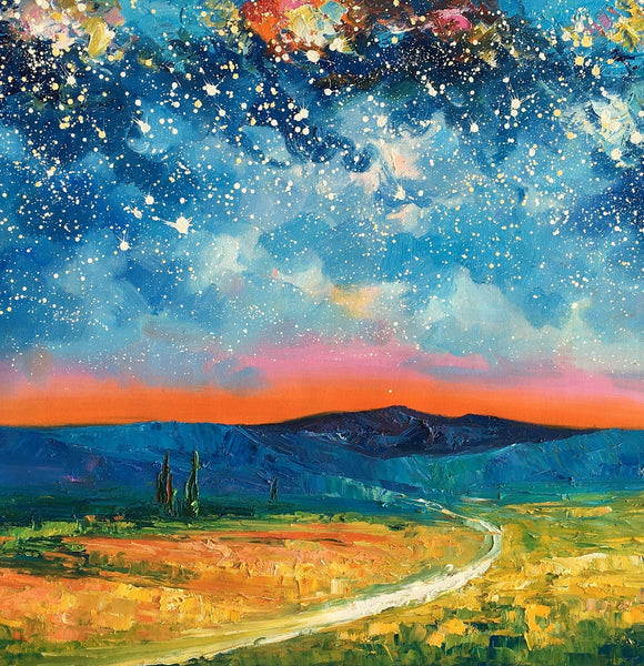 Heavy Texture Painting, Starry Night Sky Painting, Landscape Painting, Custom Large Canvas Art-Art Painting Canvas
