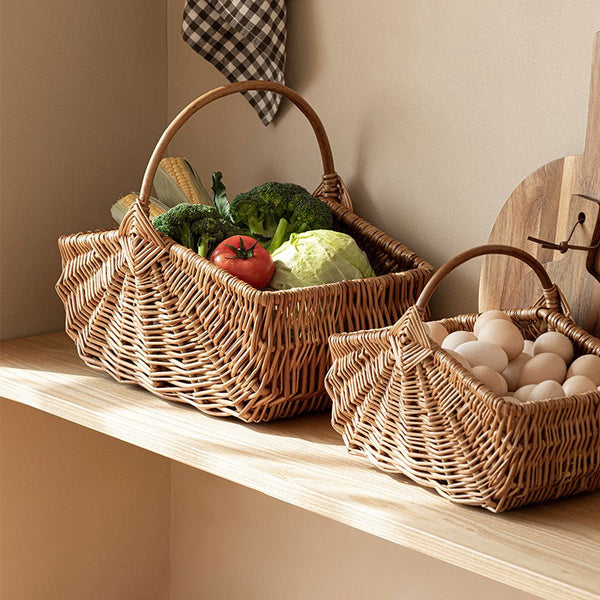 Large Picnic Food Basket with Handle, Natural Hand-woven Wicker Storage Basket, Lovely Willow Weaving Baskets for Vegetable, Natural Fruit Basket, Kitchen Storage Baskets-Art Painting Canvas
