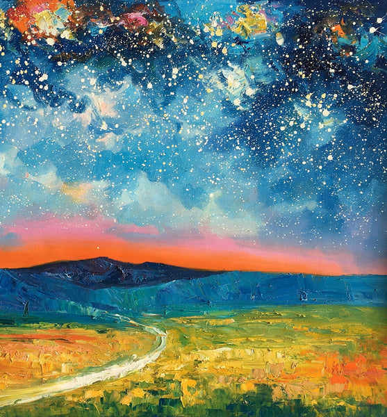 Heavy Texture Painting, Starry Night Sky Painting, Landscape Painting, Custom Large Canvas Art-Art Painting Canvas