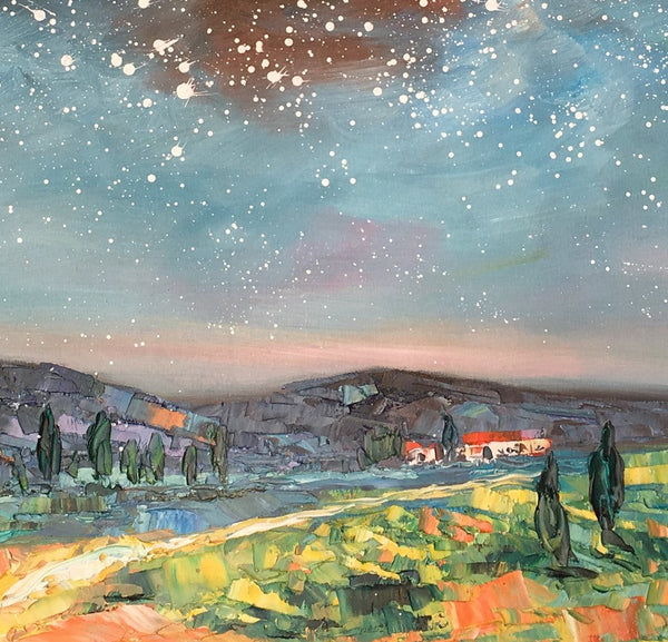Landscape Oil Painting, Starry Night Sky Painting, Heavy Texture Painting, Custom Abstract Painting-Art Painting Canvas