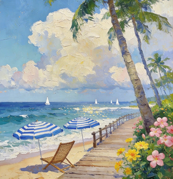 Original Landscape Art, Beach Paradise Found, Hand Painted Canvas Art, Buy Paintings Online, Heavy Texture Wall Art Paintings, Small Paintings On Canvas-Art Painting Canvas