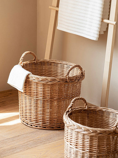 Round Storage Basket for Clothes, Natural Hand-woven Wicker Storage Basket for Clothes, Extra Large Kitchen Storage Baskets, Willow Weaving Baskets for Clothes-Art Painting Canvas