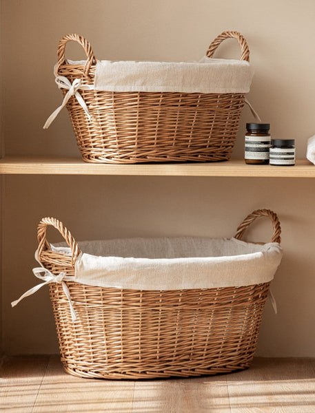 Large Kitchen Round Storage Baskets, Large Food Storage Basket with Handle, Natural Hand-woven Wicker Storage Basket for Clothes, Willow Weaving Baskets for Toys-Art Painting Canvas