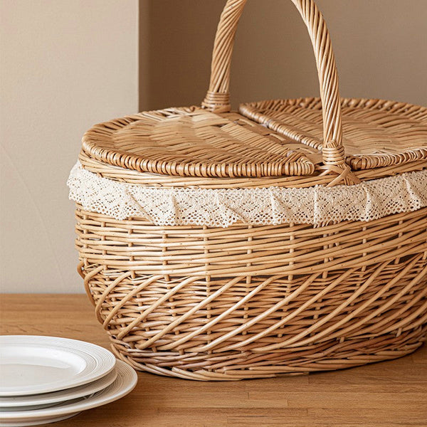 Extra Large Kitchen Storage Baskets, Picnic Storage Basket with Handle, Natural Hand-woven Wicker Storage Basket, Lovely Willow Weaving Baskets for Vegetable, Natural Fruit Storage Baskets-Art Painting Canvas