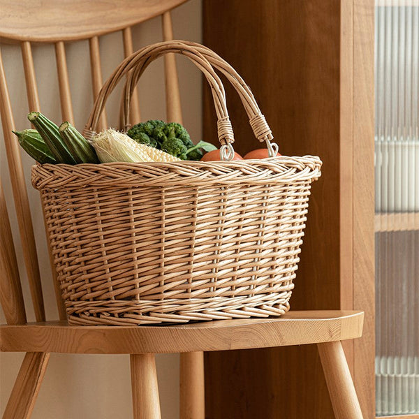 Kitchen Storage Baskets, Small Picnic Food Basket with Handle, Natural Hand-woven Wicker Storage Basket, Willow Weaving Baskets for Vegetable, Natural Fruit Basket-Art Painting Canvas