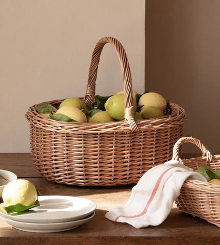 Lovely Willow Weaving Baskets for Vegetable, Large Picnic Food Basket with Handle, Natural Hand-woven Wicker Storage Basket, Natural Fruit Basket, Kitchen Storage Baskets-Art Painting Canvas