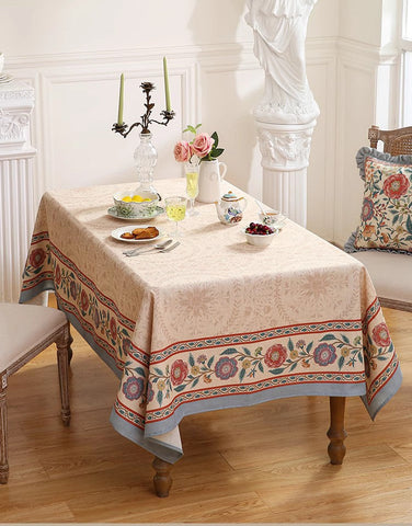 Modern Tablecloth, Flower Farmhouse Table Cover, Rectangle Tablecloth Ideas for Dining Table, Square Linen Tablecloth for Coffee Table-Art Painting Canvas