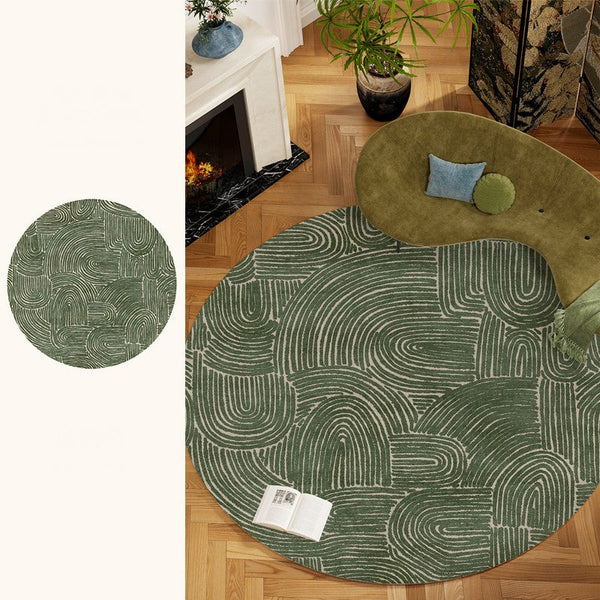 Green Contemporary Modern Rugs, Geometric Round Rugs for Dining Room, Mid Century Round Modern Rugs under Chairs, Bedroom Abstract Modern Area Rugs-Art Painting Canvas