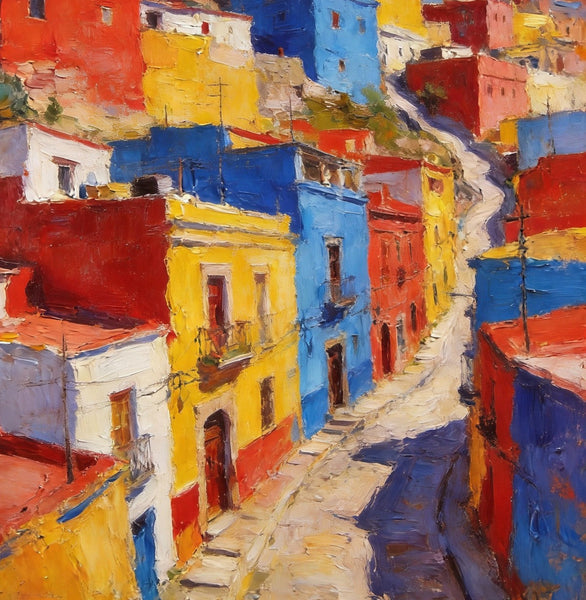 Guanajuato's Luminous Color Town, Original Wall Art Paintings, Hand Painted Canvas Wall Art, Heavy Texture Artwork, Small Oil Paintings-Art Painting Canvas