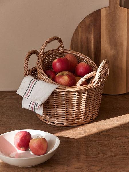 Large Picnic Fruit Basket with Handle, Natural Hand-woven Wicker Round Storage Basket, Lovely Willow Weaving Baskets for Vegetable, Natural Fruit Storage Basket, Kitchen Storage Baskets-Art Painting Canvas