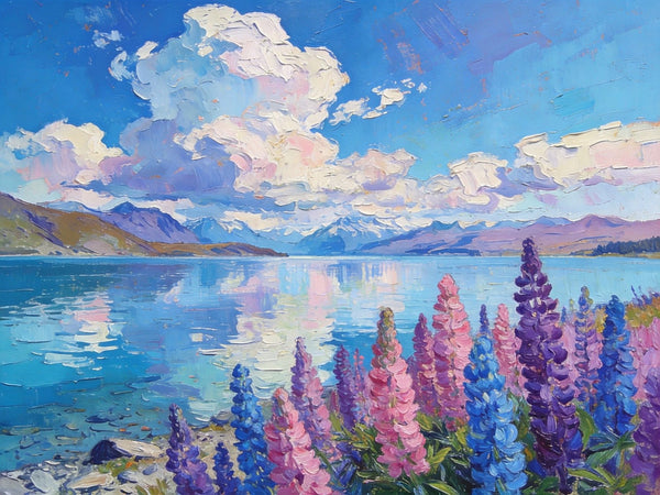 Lake Serenity in New Zealand's South, Original Oil Paintings, Palette Knife Oil Paintings, Small Landscape Paintings on Canvas, Original Landscape Paintings, Hand Painted Canvas Art-Art Painting Canvas