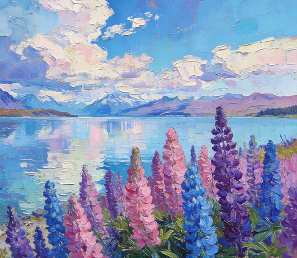 Lake Serenity in New Zealand's South, Original Oil Paintings, Palette Knife Oil Paintings, Small Landscape Paintings on Canvas, Original Landscape Paintings, Hand Painted Canvas Art-Art Painting Canvas