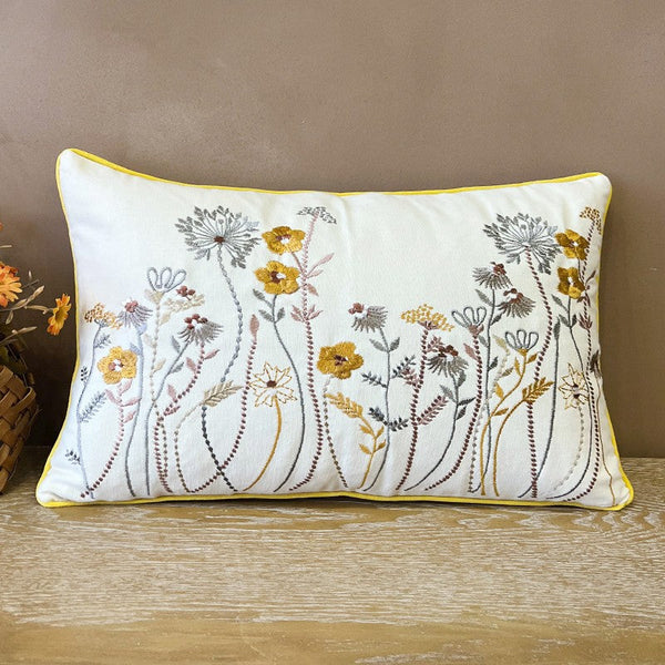 Simple Decorative Throw Pillows for Couch, Spring Flower Decorative Throw Pillows, Embroider Flower Cotton Pillow Covers, Farmhouse Sofa Decorative Pillows-Art Painting Canvas
