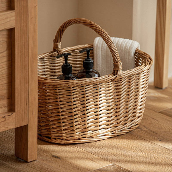 Small Picnic Storage Basket with Handle, Hand-woven Wicker Storage Basket, Willow Weaving Baskets for Vegetable, Natural Fruit Basket, Kitchen Storage Baskets-Art Painting Canvas