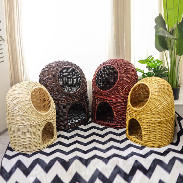 Large Double-Layer Cat Bed, Wicker Cat House Basket with Washable Cushion for Indoor Cats and Dogs-Art Painting Canvas