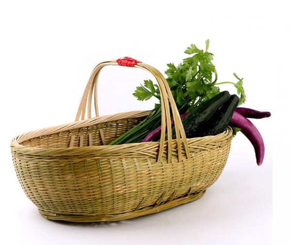 Natural Fruit Basket Lovely Bamboo Baskets for Vegetable, Kitchen Storage Baskets, Picnic Food Basket with Handle, Large Natural Hand-woven Bamboo Basket-Art Painting Canvas