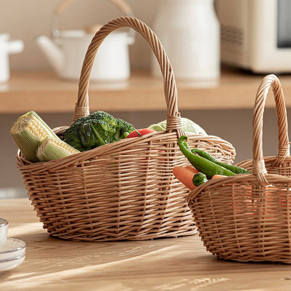 Natural Hand-woven Wicker Storage Basket, Large Picnic Food Basket with Handle, Lovely Willow Weaving Baskets for Vegetable, Natural Fruit Basket, Kitchen Storage Baskets-Art Painting Canvas