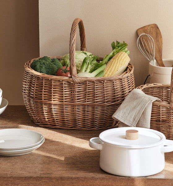 Large Picnic Food Basket with Handle, Natural Hand-woven Wicker Storage Basket, Willow Weaving Baskets for Vegetable, Natural Fruit Basket, Kitchen Storage Baskets-Art Painting Canvas